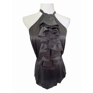 NWT Vintage Bebe Silk Blend Ruffle Halter Top Black - Size M